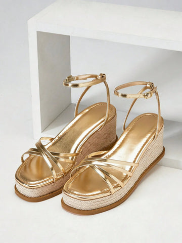 Ankle Strap Thick Platform Espadrille Wedges