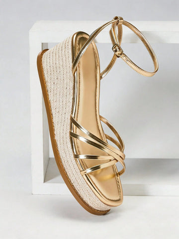 Ankle Strap Thick Platform Espadrille Wedges