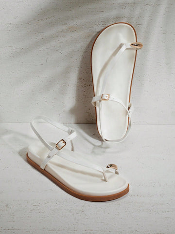 Women's Comfortable Gold Metal Toe Ring Flat Sandals