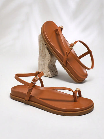 Women's Comfortable Gold Metal Toe Ring Flat Sandals