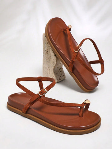 Women's Comfortable Gold Metal Toe Ring Flat Sandals