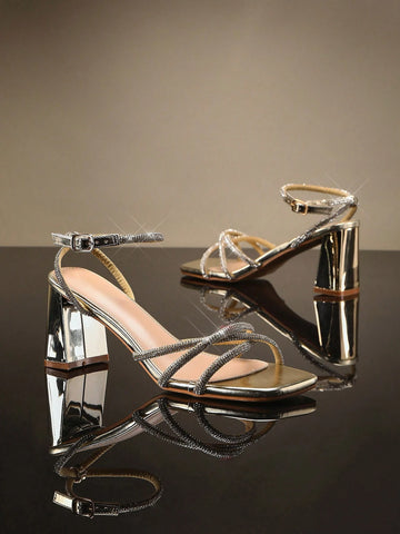 SHUZIA Women's Fashionable Rhinestone High Heel Sandals