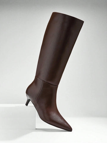 Women's Glamorous Sexy Pointed Toe Kitten Heel Knee-High Boots