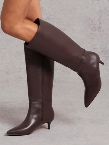 Women's Glamorous Sexy Pointed Toe Kitten Heel Knee-High Boots