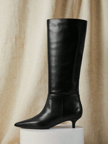 Women's Glamorous Sexy Pointed Toe Kitten Heel Knee-High Boots