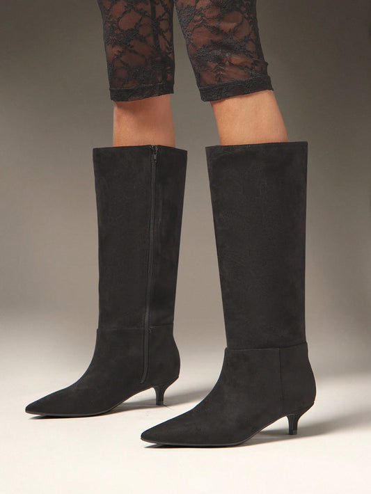 Women's Glamorous Sexy Pointed Toe Kitten Heel Knee-High Boots
