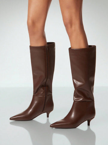 Women's Glamorous Sexy Pointed Toe Kitten Heel Knee-High Boots