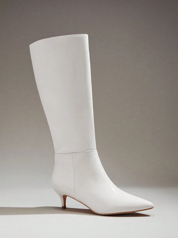 Women's Glamorous Sexy Pointed Toe Kitten Heel Knee-High Boots