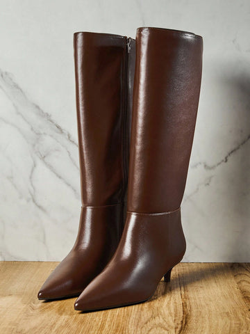 Women's Glamorous Sexy Pointed Toe Kitten Heel Knee-High Boots
