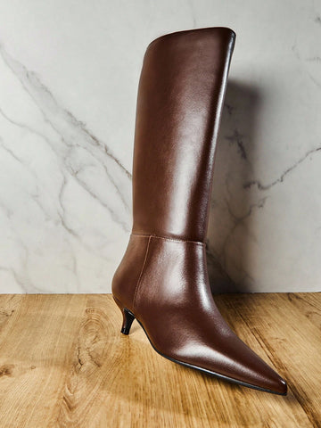Women's Glamorous Sexy Pointed Toe Kitten Heel Knee-High Boots