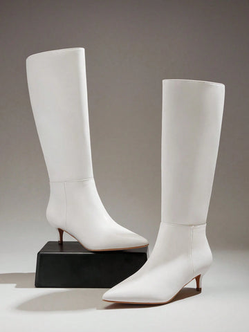 Women's Glamorous Sexy Pointed Toe Kitten Heel Knee-High Boots