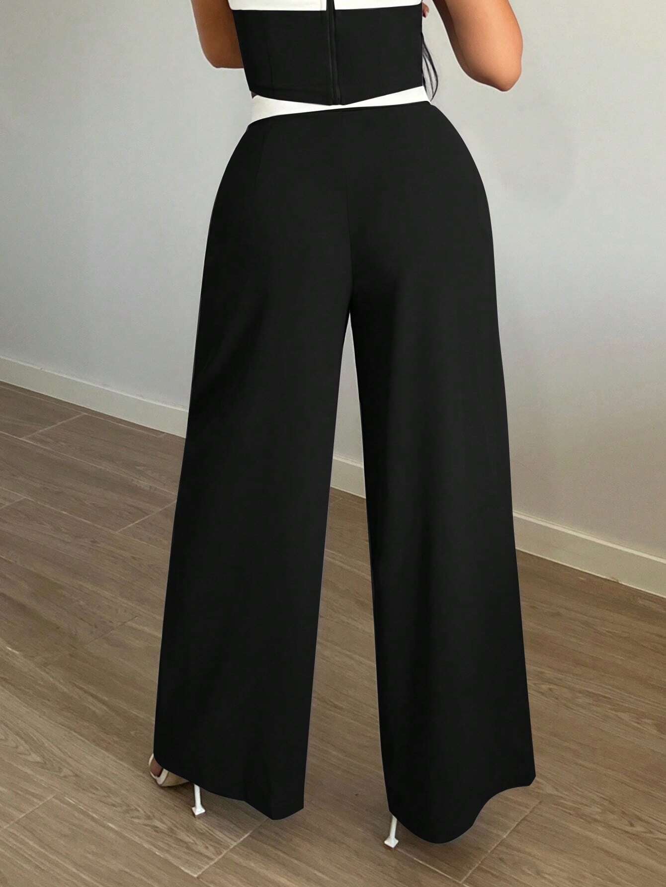 SXY Contrast Trim Wide Leg Suit Pants