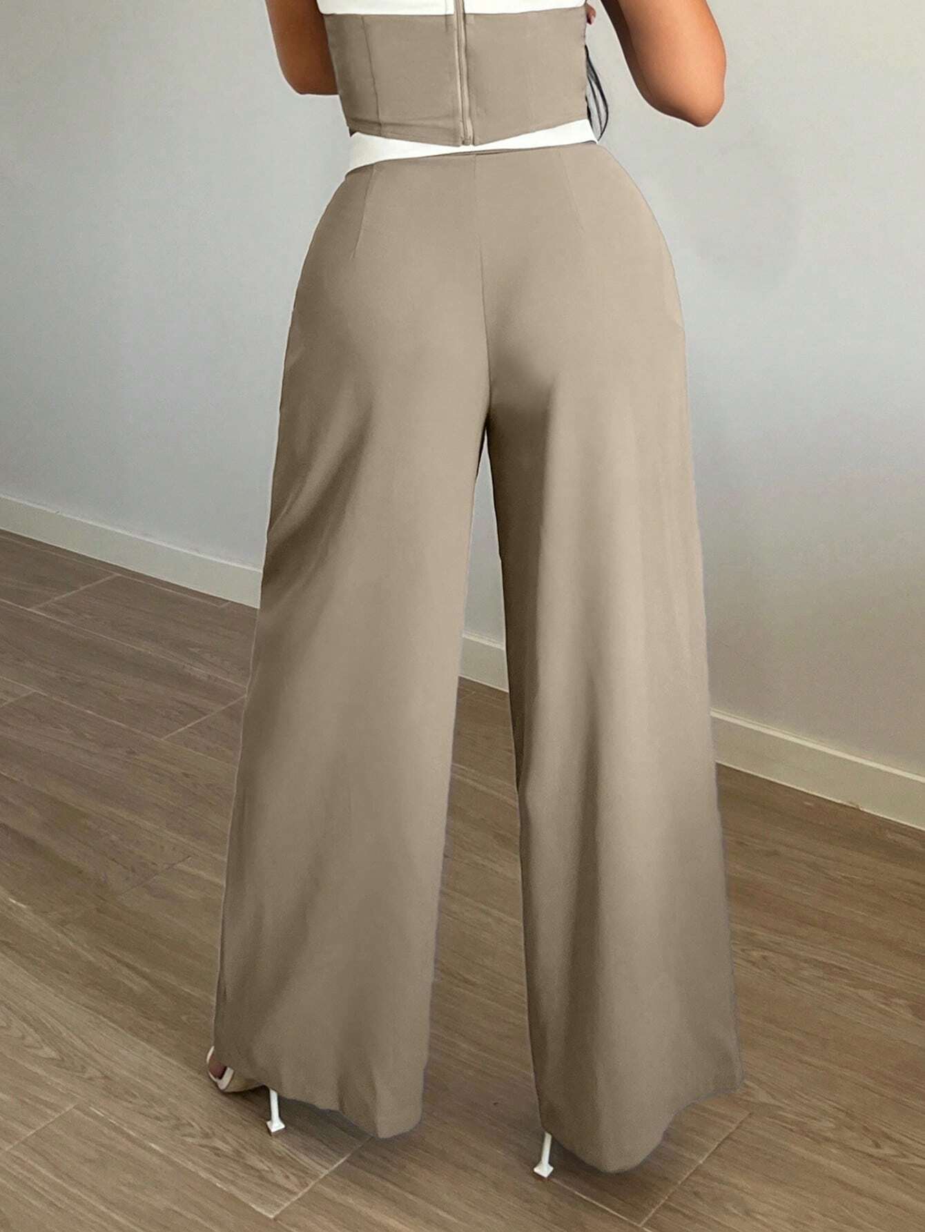 SXY Contrast Trim Wide Leg Suit Pants