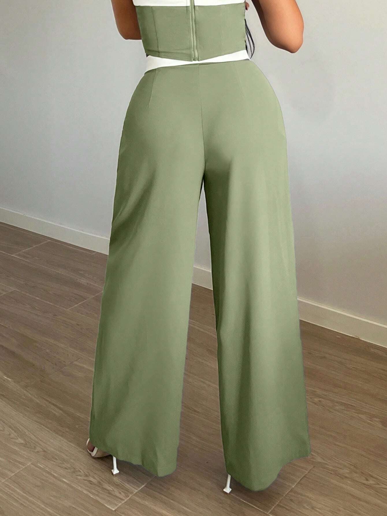 SXY Contrast Trim Wide Leg Suit Pants