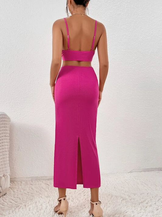 SXY Cut Out Waist Split Hem Cami Bodycon Dress