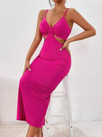 SXY Cut Out Waist Split Hem Cami Bodycon Dress