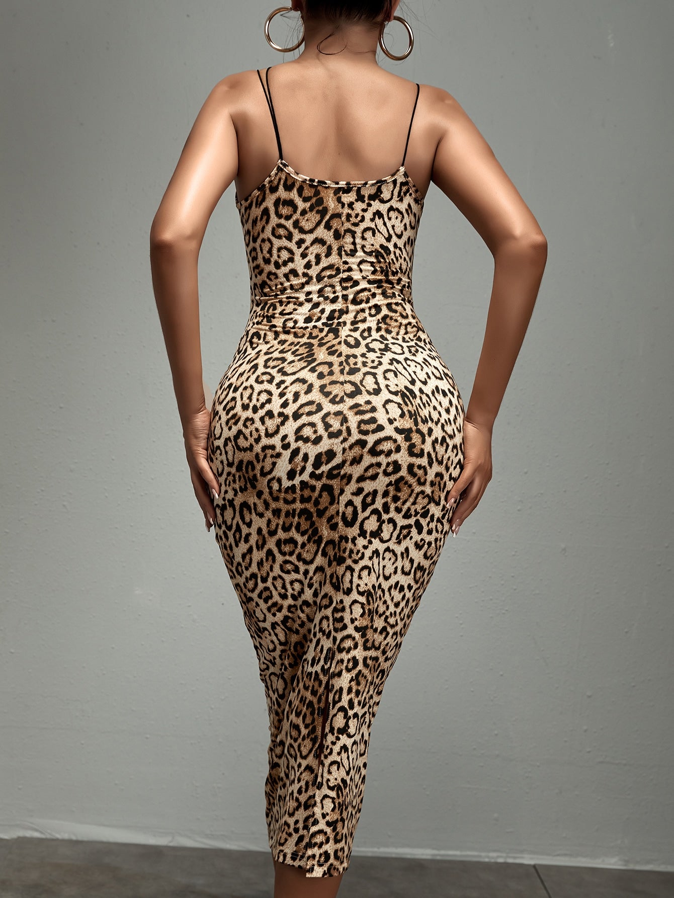 SXY Leopard Print Strap Detail Bodycon Dress