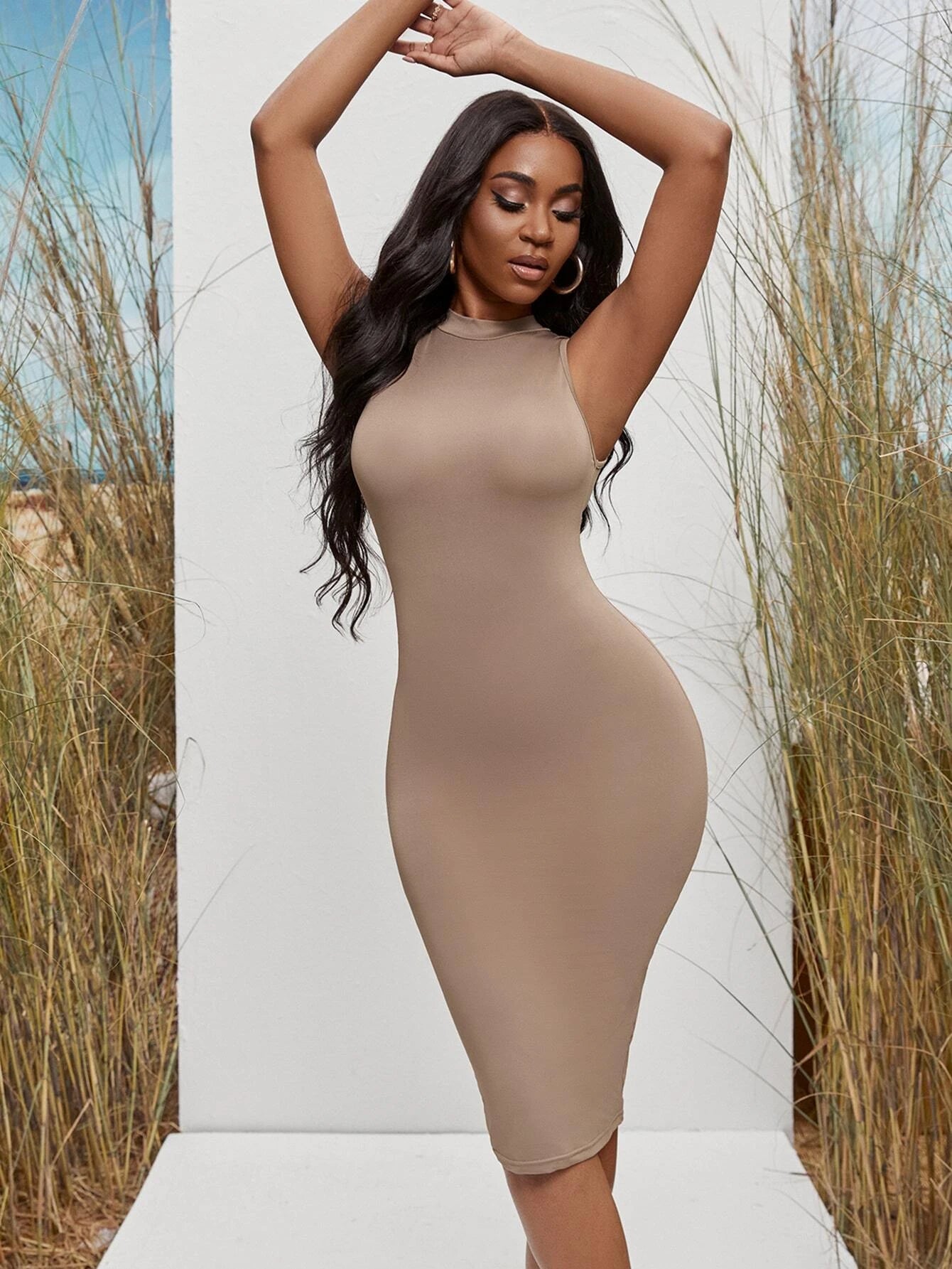 SXY Mock Neck Bodycon Tank Dress