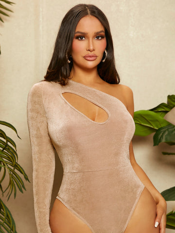 SXY One Shoulder Cut Out Bodysuit And Split Thigh Skirt