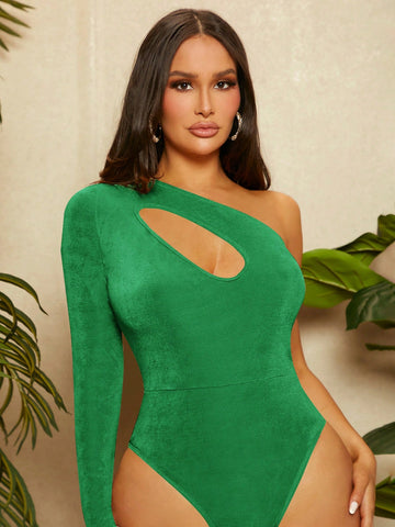 SXY One Shoulder Cut Out Bodysuit And Split Thigh Skirt