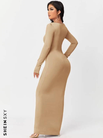 SXY Solid Maxi Bodycon Dress