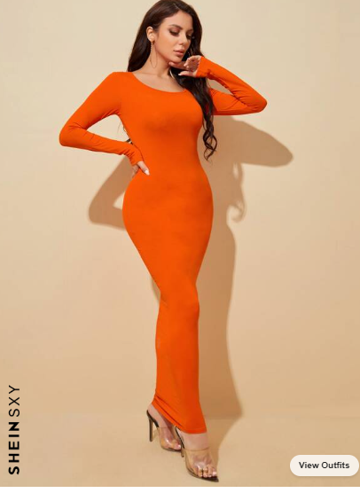 SXY Solid Maxi Bodycon Dress