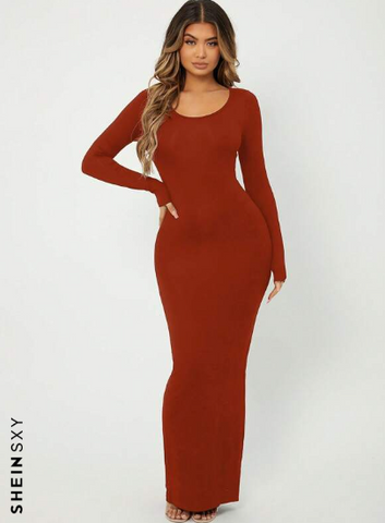 SXY Solid Maxi Bodycon Dress