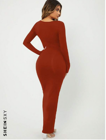 SXY Solid Maxi Bodycon Dress