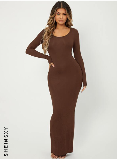 SXY Solid Maxi Bodycon Dress