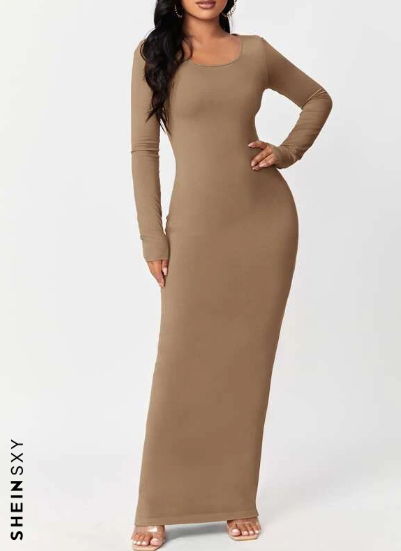 SXY Solid Maxi Bodycon Dress