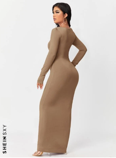 SXY Solid Maxi Bodycon Dress