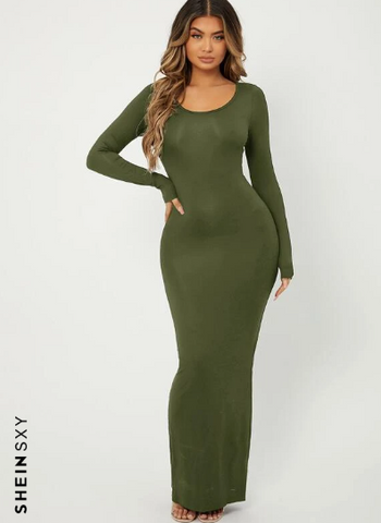 SXY Solid Maxi Bodycon Dress