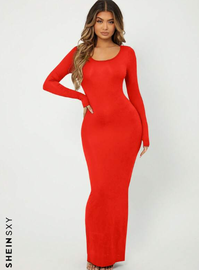 SXY Solid Maxi Bodycon Dress