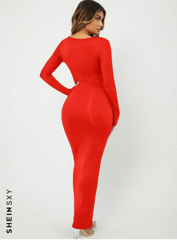 SXY Solid Maxi Bodycon Dress