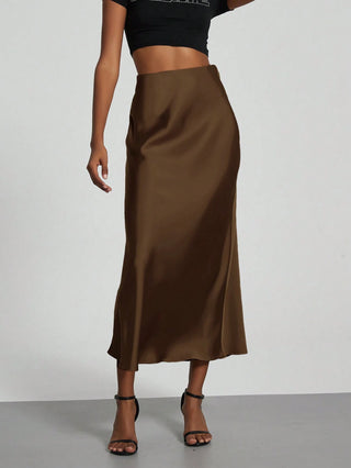 Se-Helo Fashion Women's Elastic Satin Finish Maxi Skirt