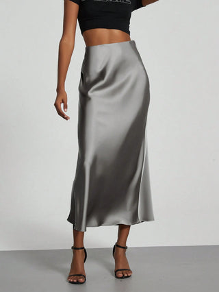 Se-Helo Fashion Women's Elastic Satin Finish Maxi Skirt