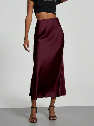 Women's Elastic Satin Finish Maxi Skirt