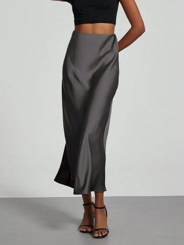 Se-Helo Fashion Women's Elastic Satin Finish Maxi Skirt
