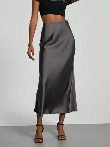 Women's Elastic Satin Finish Maxi Skirt