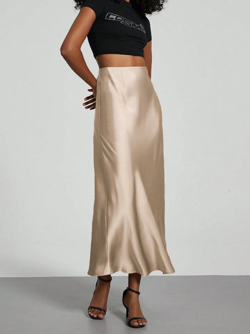 Women's Elastic Satin Finish Maxi Skirt