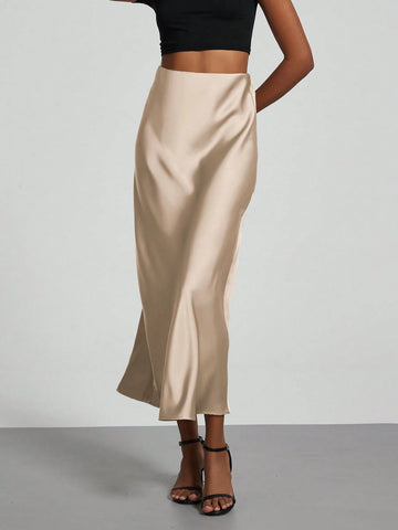 Women's Elastic Satin Finish Maxi Skirt