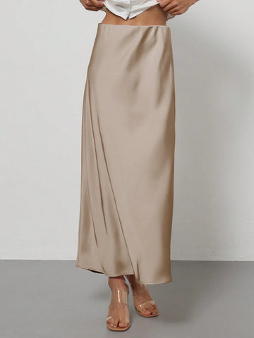 Women's Elastic Satin Finish Maxi Skirt