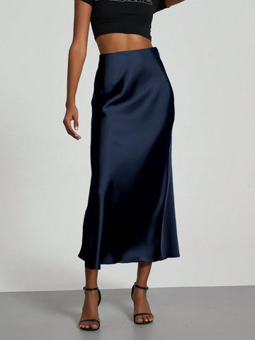 Women's Elastic Satin Finish Maxi Skirt
