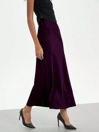 Se-Helo Fashion Women's Elastic Satin Finish Maxi Skirt