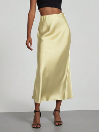Se-Helo Fashion Women's Elastic Satin Finish Maxi Skirt