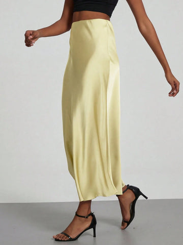 Se-Helo Fashion Women's Elastic Satin Finish Maxi Skirt