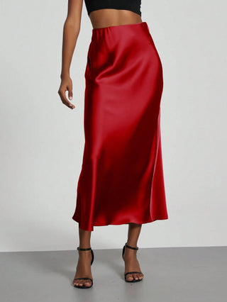 Se-Helo Fashion Women's Elastic Satin Finish Maxi Skirt