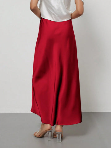 Se-Helo Fashion Women's Elastic Satin Finish Maxi Skirt
