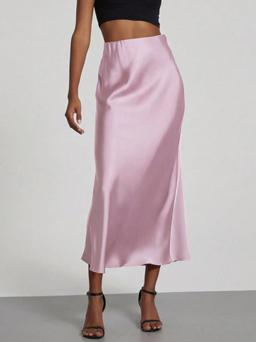Se-Helo Fashion Women's Elastic Satin Finish Maxi Skirt