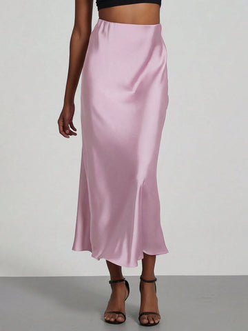 Women's Elastic Satin Finish Maxi Skirt